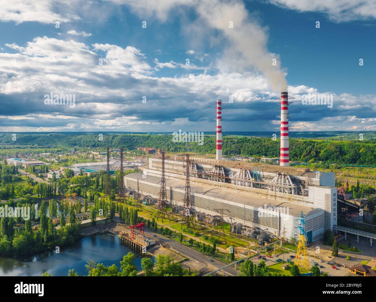 Aerial view of thermal power plant. Industrial landscape Stock Photo