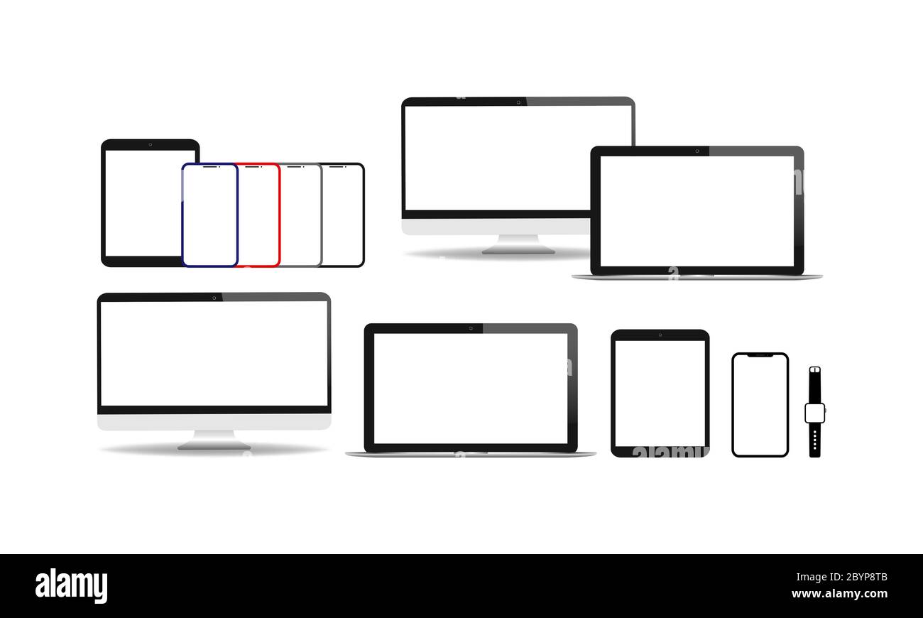 New device realistic icon flat set. Smartphone, laptop, computer ...