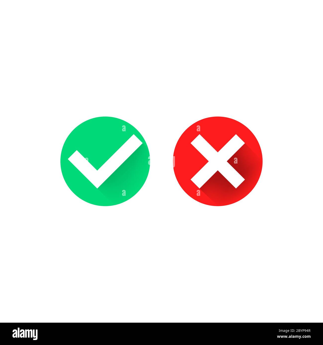 Check, checkmark, cross icon flat on isolated white background. EPS 10 vector. Stock Vector