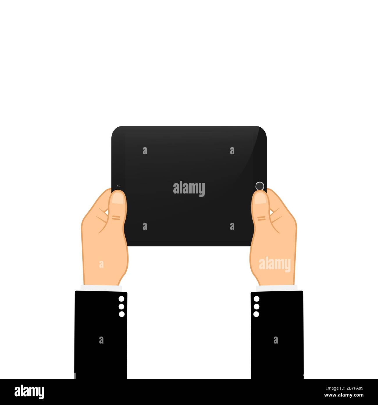 Hands holding tablet computer with blank screen. Flat design concept on isolated background. Eps 10 vector. Stock Vector