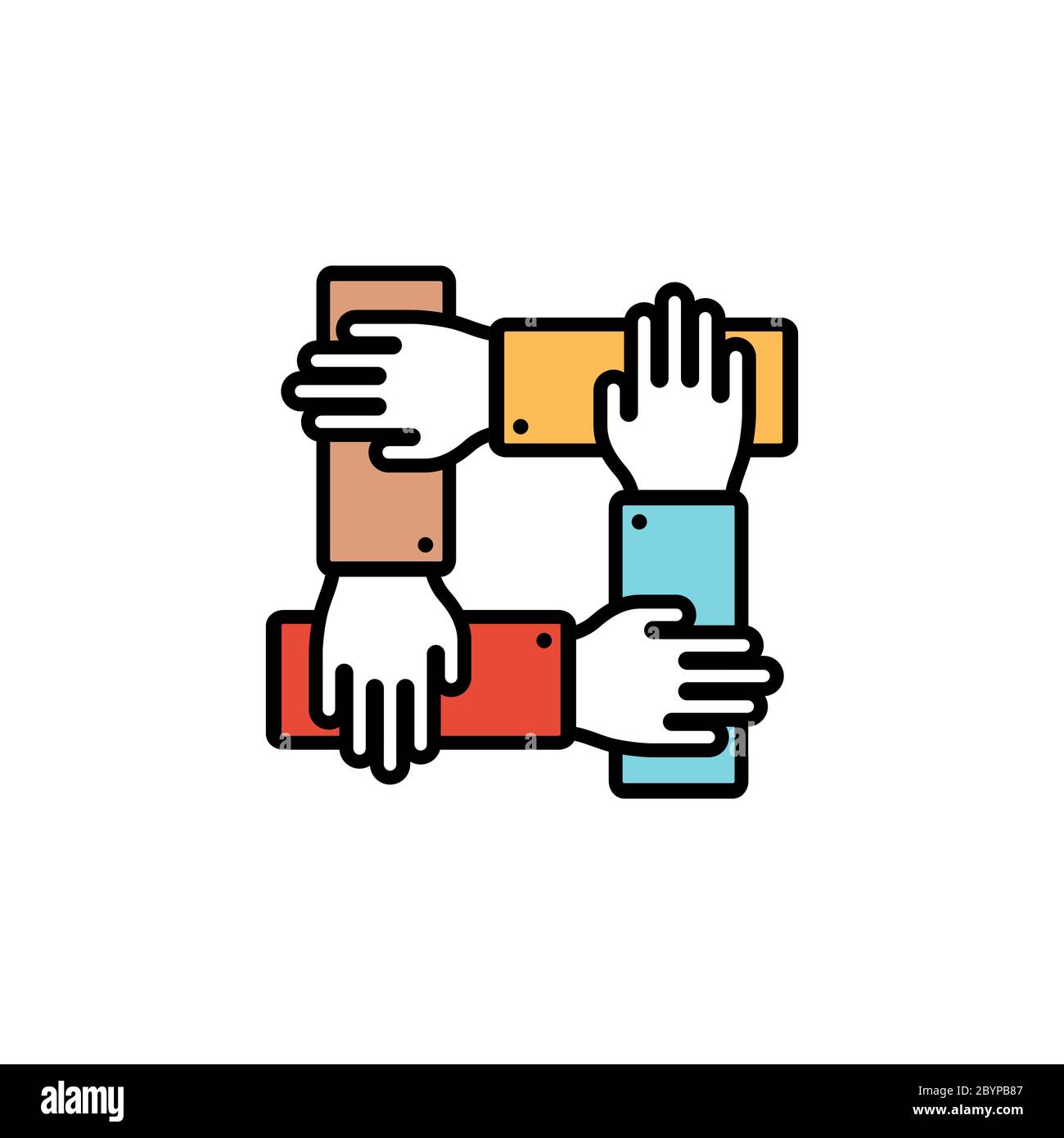 Teamwork icon. Group, business, hand. Line vector icon on isolated background. Eps 10 vector Stock Vector