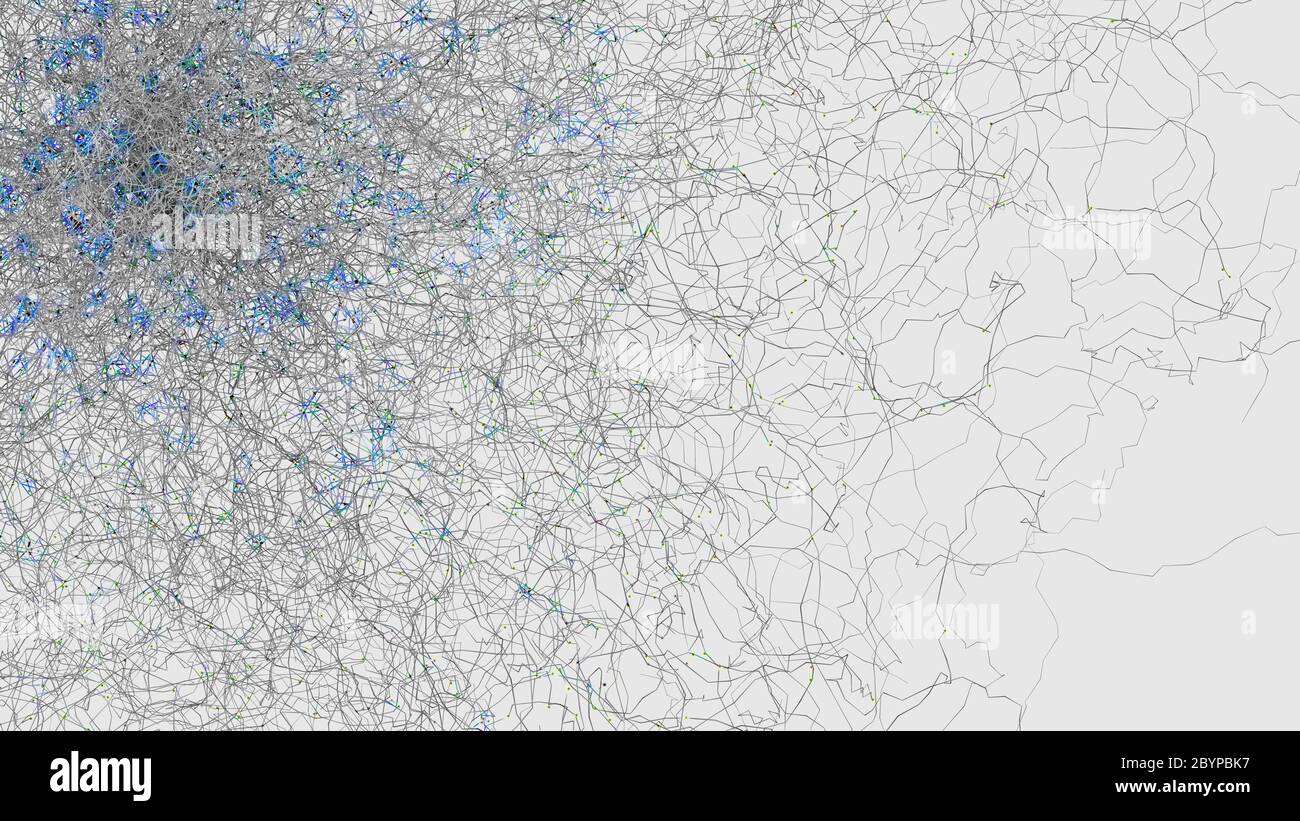 Finely structured network as in technology or biology, the Internet or neural connections - 3d illustration Stock Photo