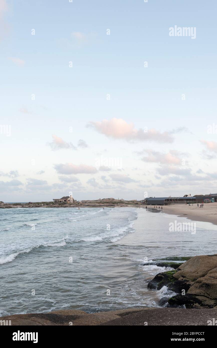 Peaceful seascape, Fishermen beach in Punta del Diablo, Rocha, Uruguay, a summer afternoon Stock Photo