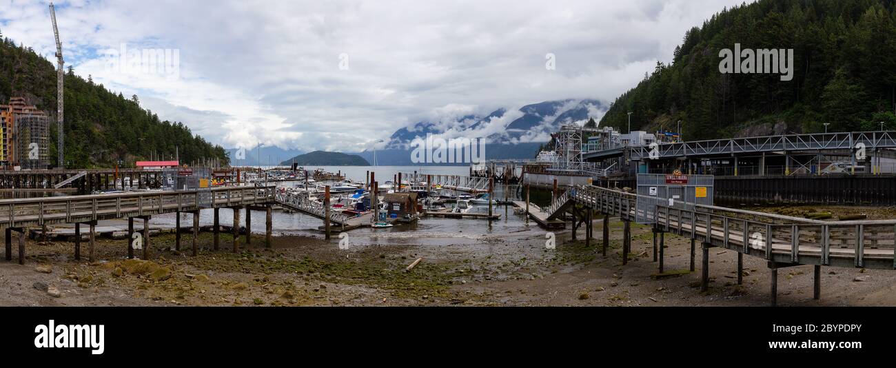 eautiful Panoramic View of Marina in Horseshoe Bay with Howe Sound in Background Stock Photo