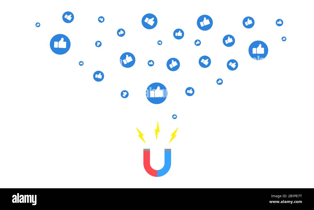Magnet pulling or get many thumb likes. Icon flat on isolated background. Eps 10 vector Stock Vector