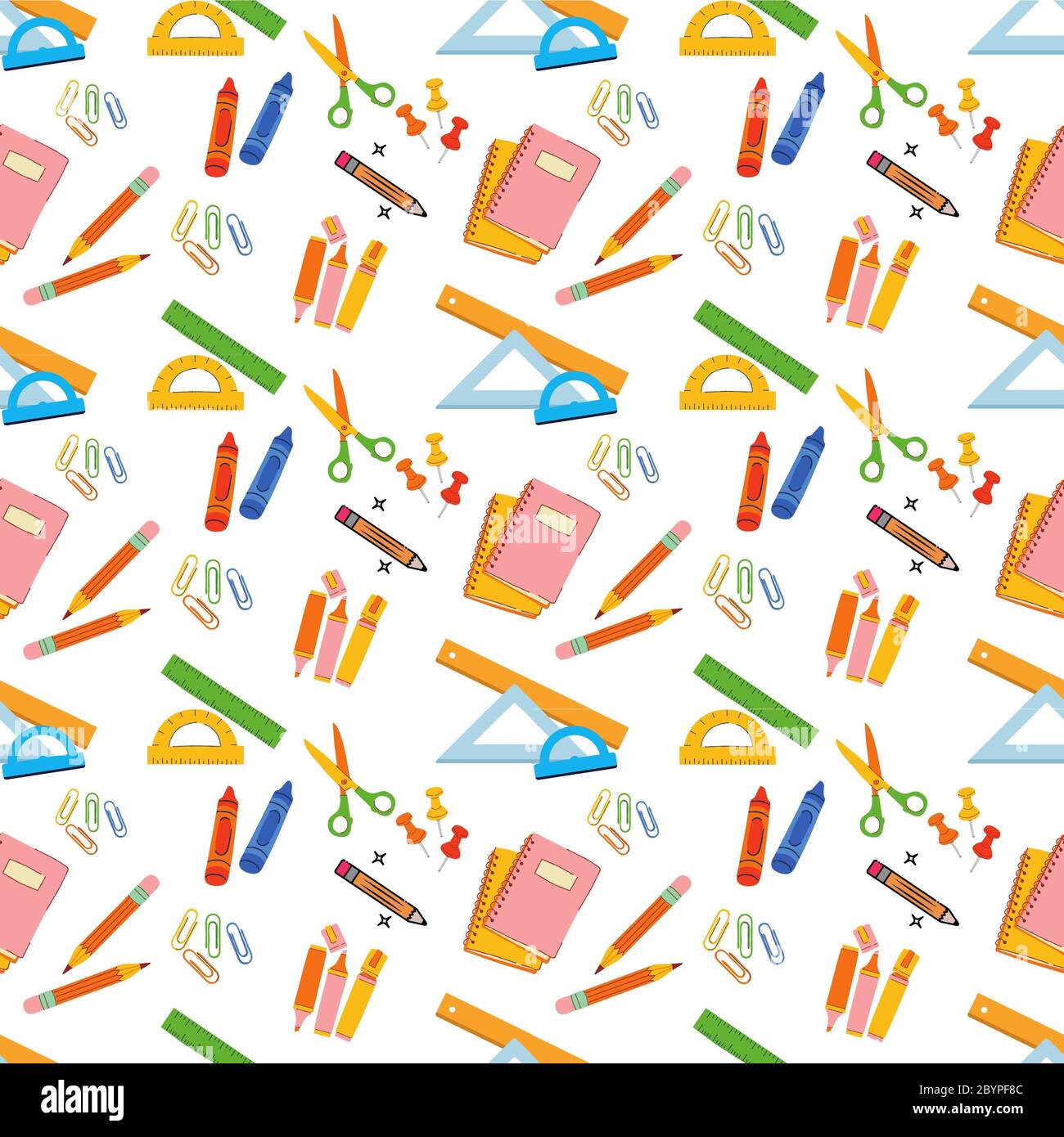 illustration seamless pattern with various school supplies on a white ...