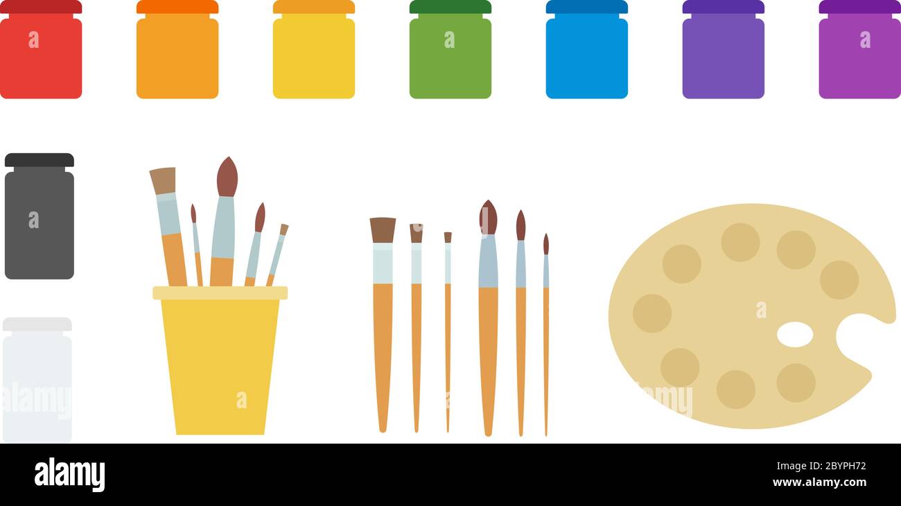 Paint and tool drawing kit vector icon flat isolated illustration Stock Vector