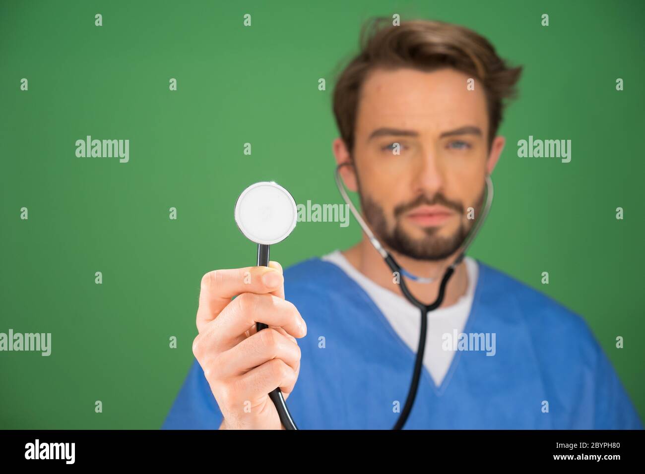 Anaesthetist or doctor holding a stethoscope Stock Photo