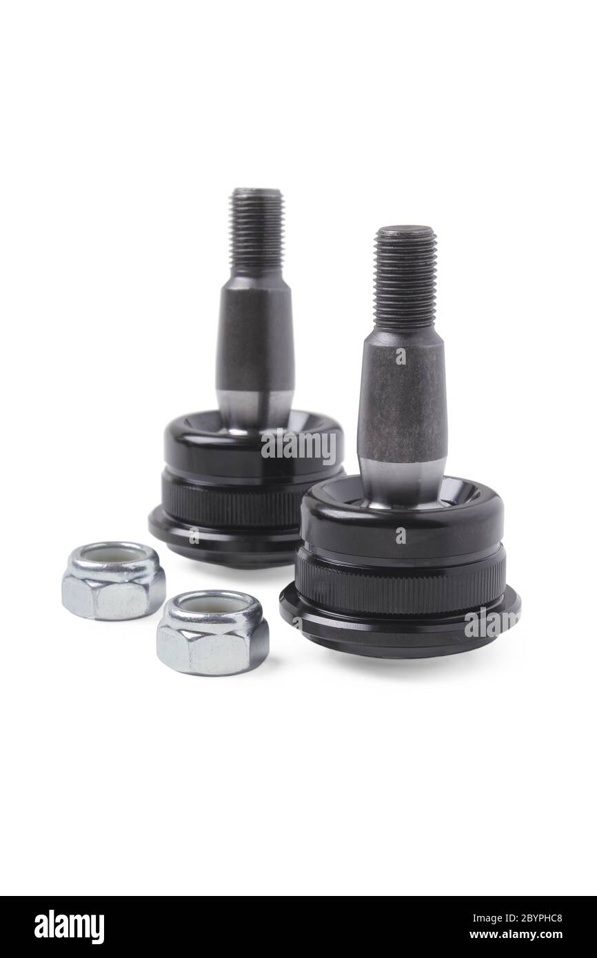 Ball joints of the front suspension of a car isolated on white