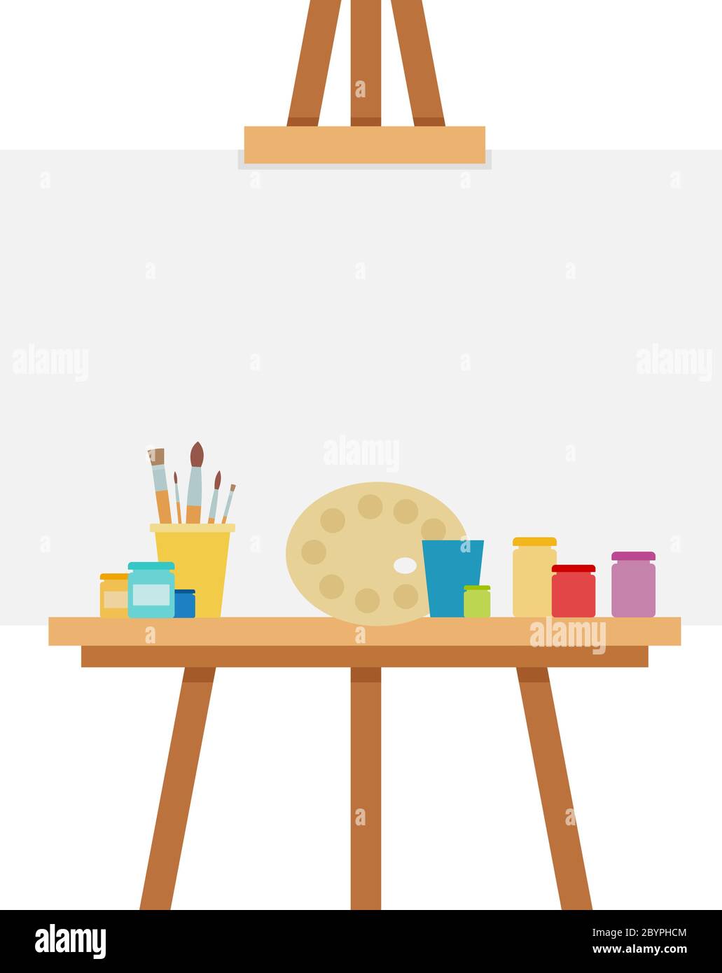 Easel with accessories for drawing vector flat isolated Stock Vector