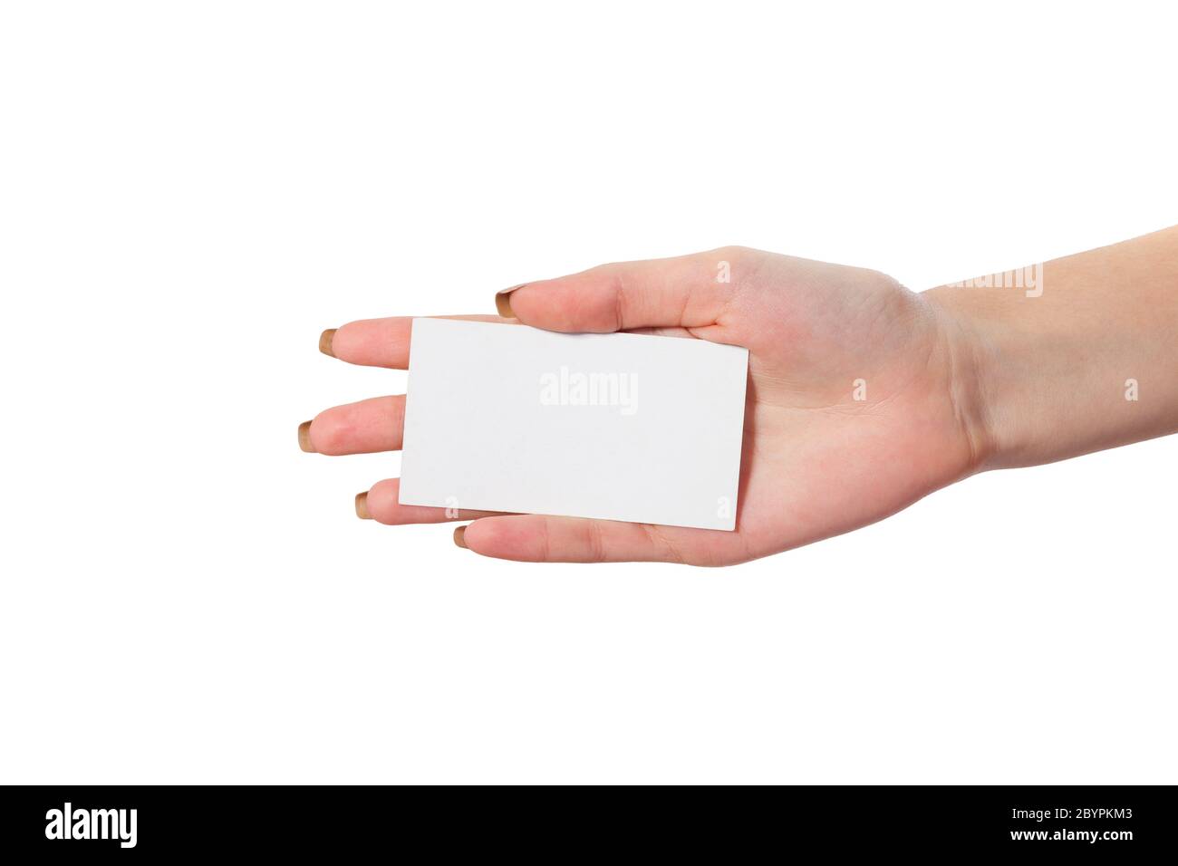 Businesswoman's hand holding blank business card Stock Photo - Alamy