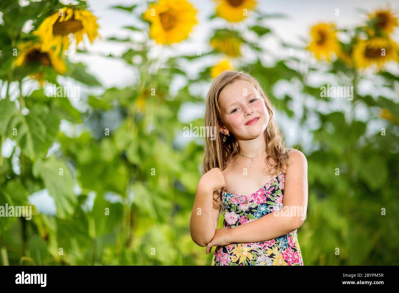 Portrait of a little girl in wreath of flowers Stock Photo - Alamy
