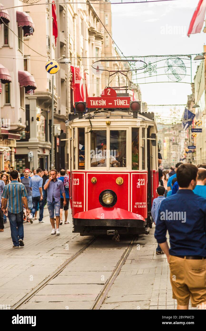 old red tram in taksim, istanbul, turkey Stock Photo