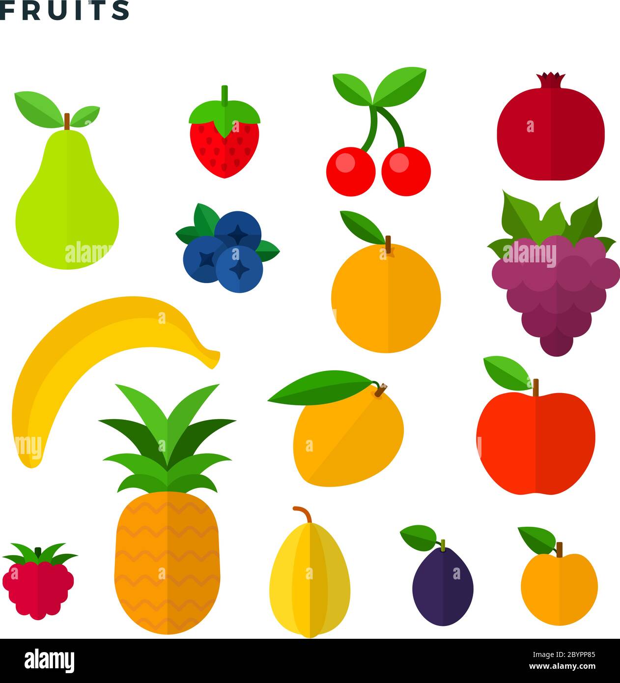 Fruits and berries vector flat icons set isolated on white Stock Vector ...