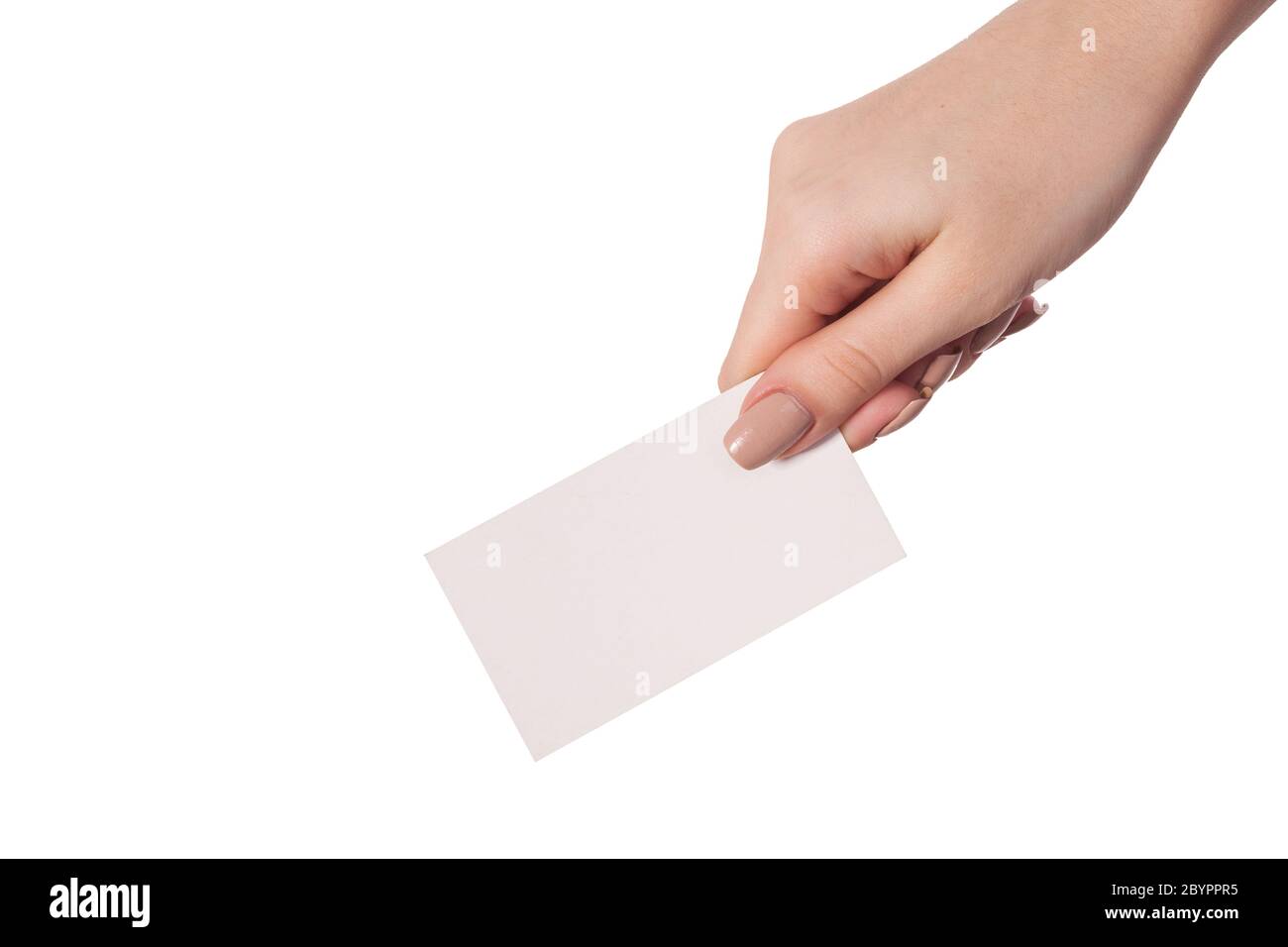 Businesswoman's hand holding blank business card Stock Photo - Alamy