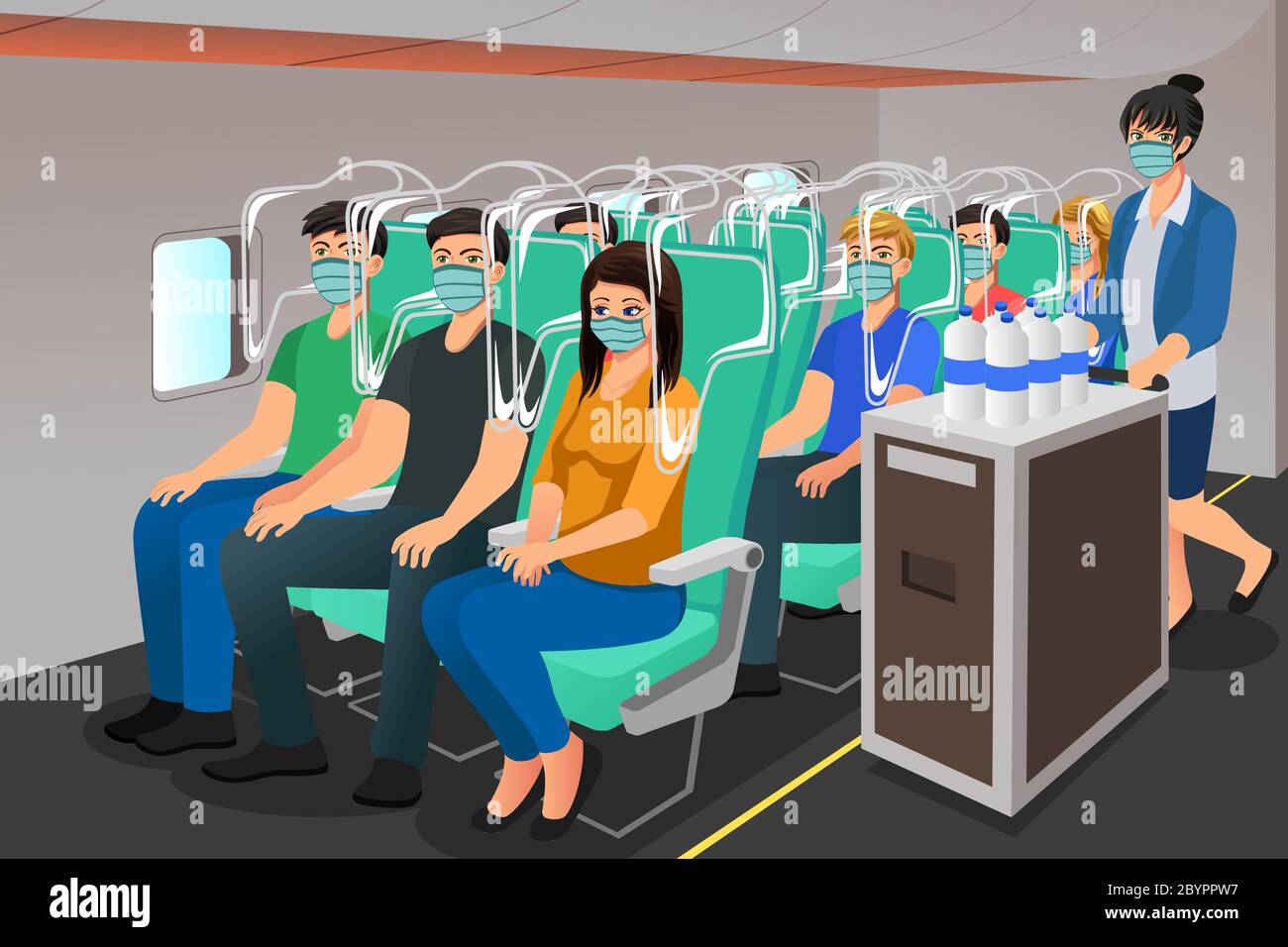 A vector illustration of Airplane Travel During Pandemic Stock Vector