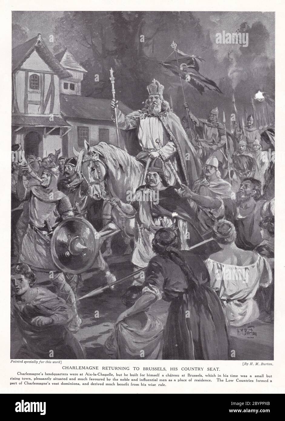 Charlemagne returning to Brussels, His Country Seat - painting by H. M.  Burton Stock Photo - Alamy
