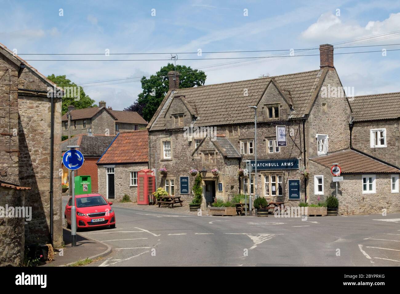 The Knatchbull Arms, A village pub in Stoke St Michael a Somerset village on the Mendip Hills. Stock Photo