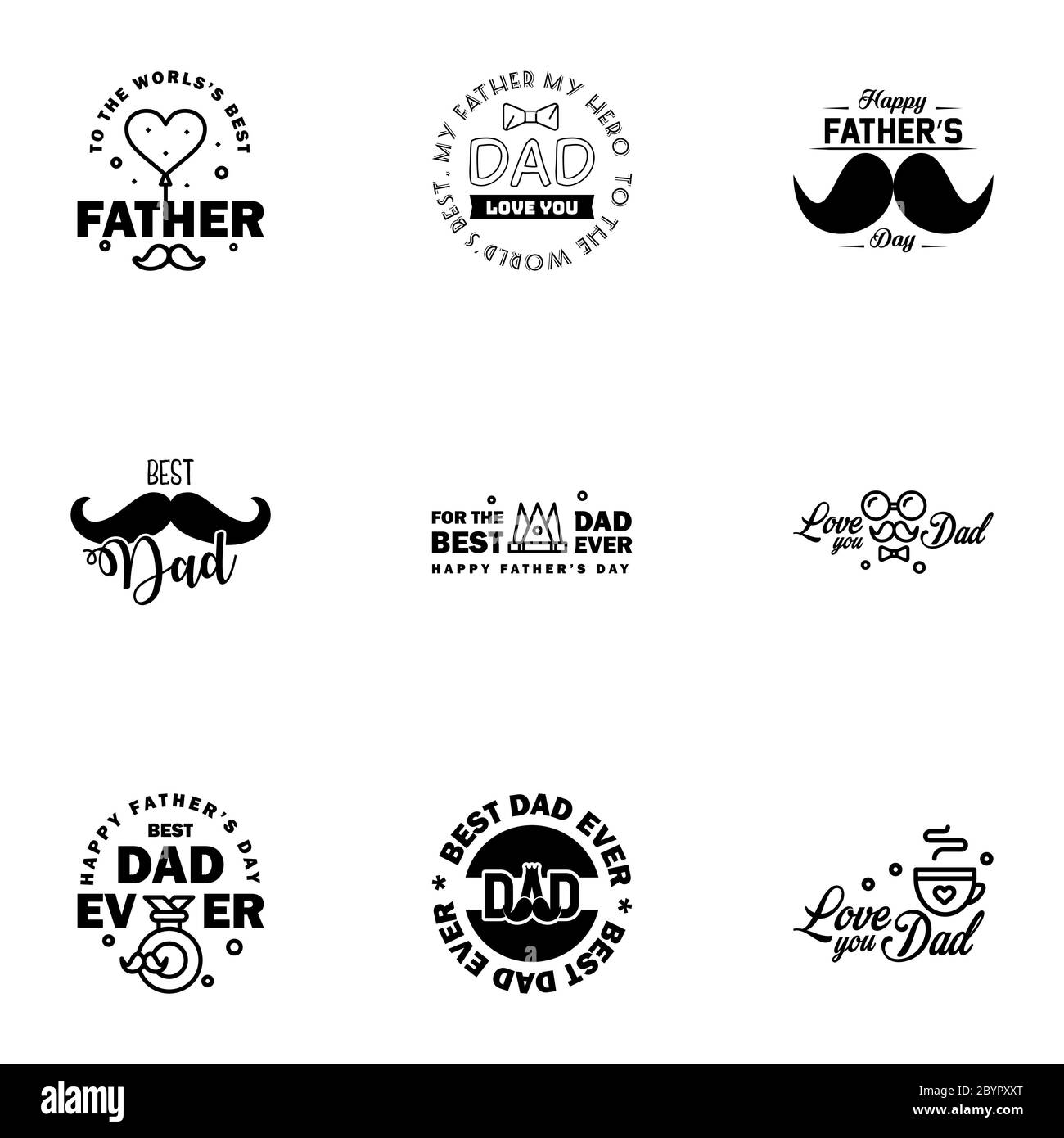 Happy fathers day 9 Black Typography set. Vector typography. Vintage ...