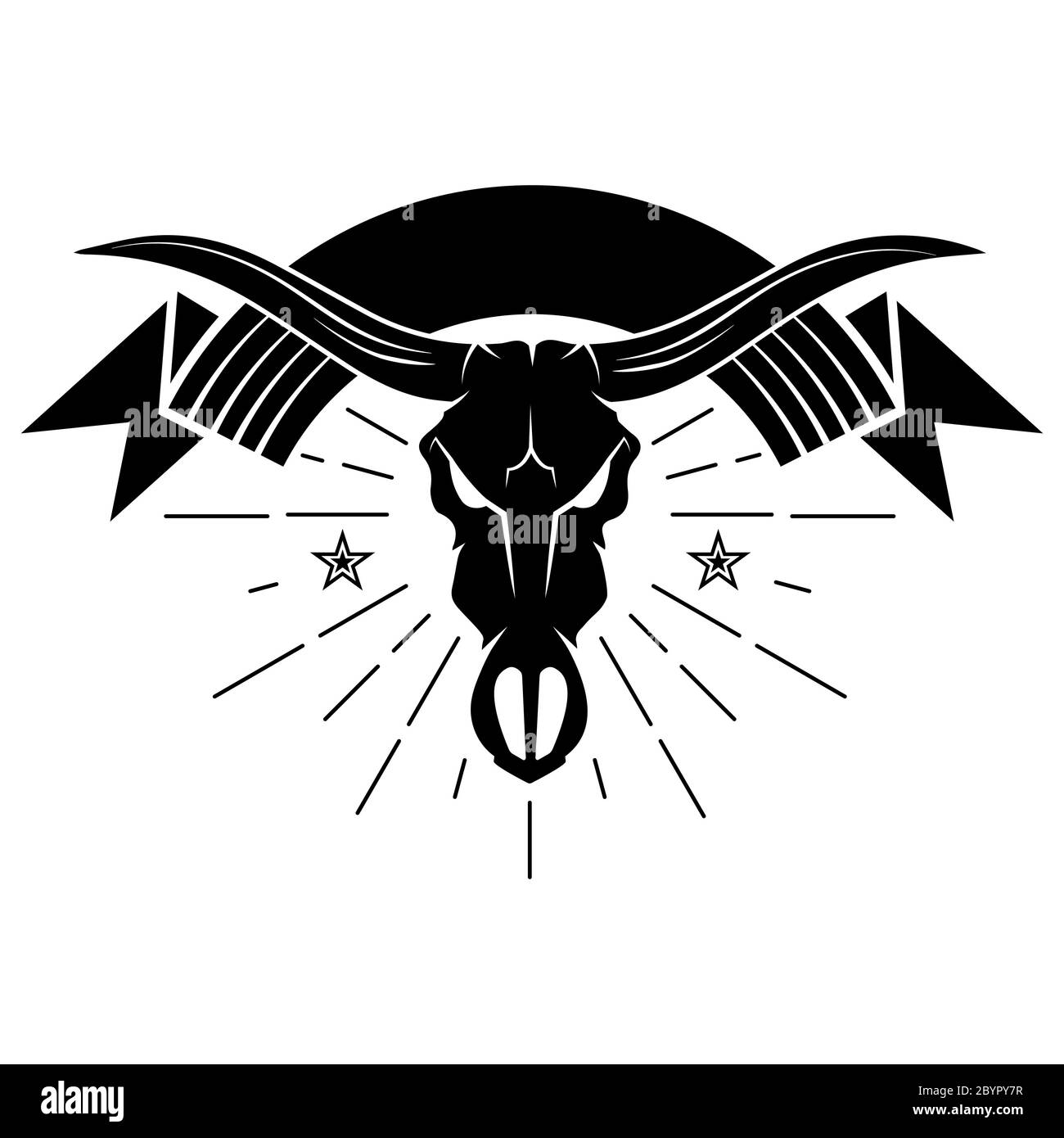 Bull Horn, bull skull with banner vector illustration Stock Vector