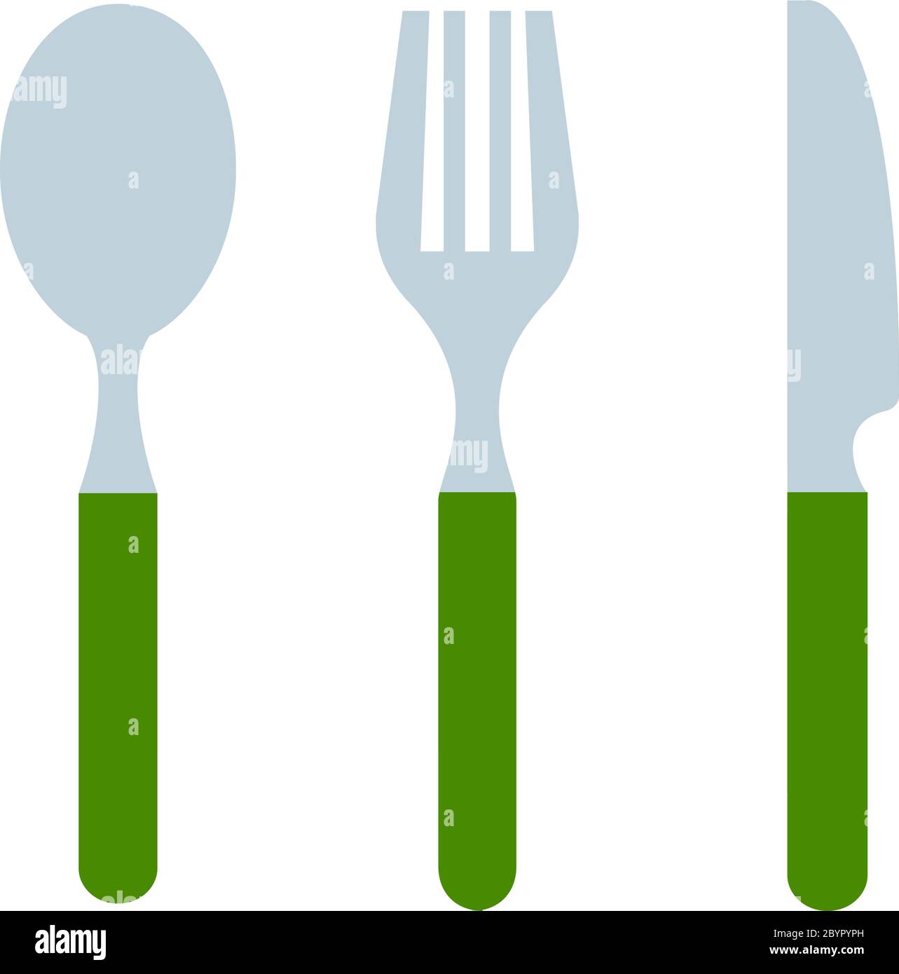 Cutlery with green handgrip vector flat isolated Stock Vector