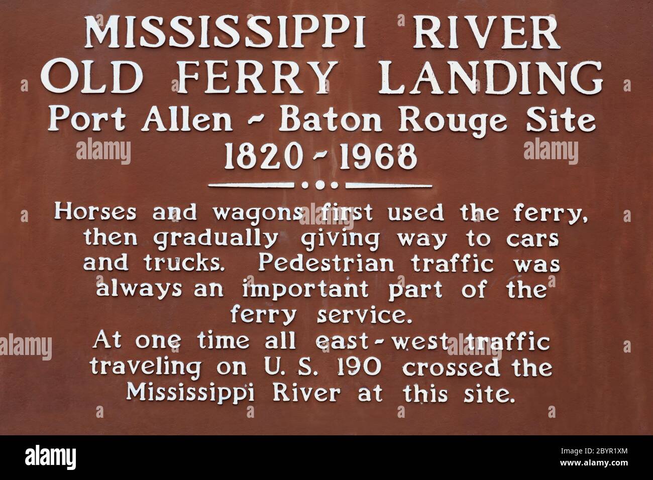 History plaque in Port Allen, Baton Rouge, Louisiana, USA Stock Photo