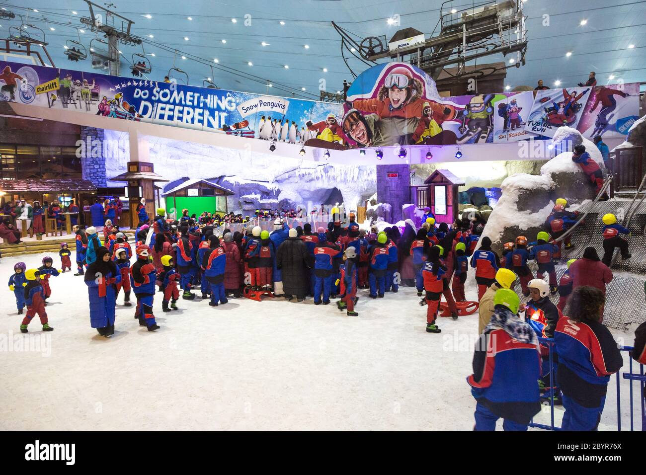 Ski Dubai is an indoor ski resort with 22,500 square meters of ski area Stock Photo
