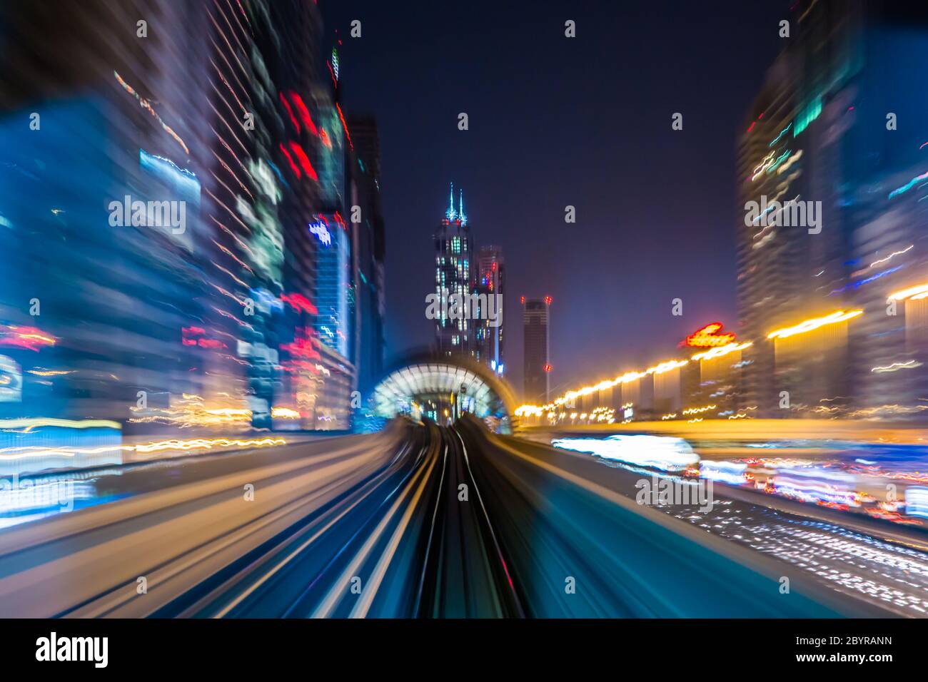 Dubai metro railway in motion blur Stock Photo