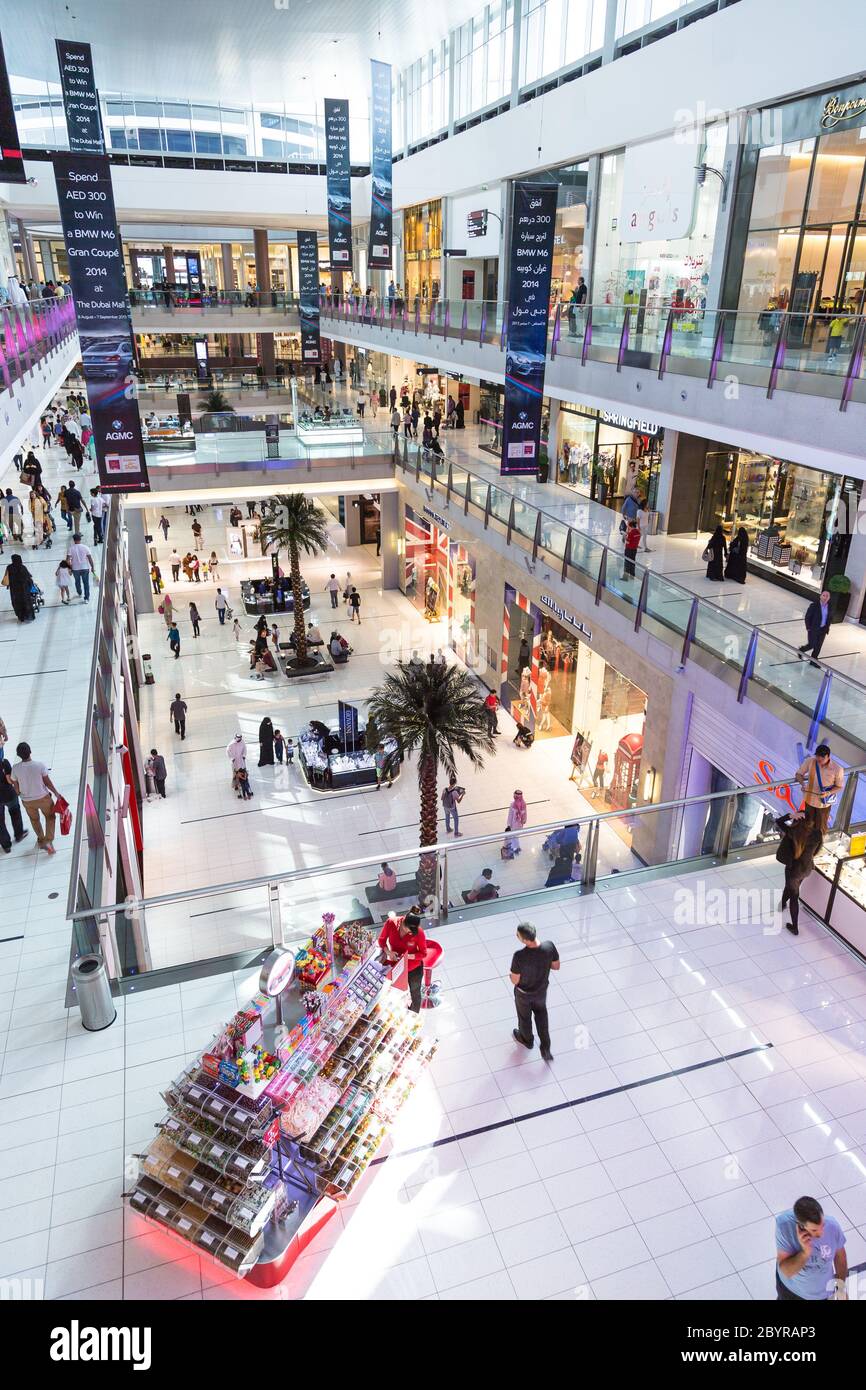 Interior View of Dubai Mall - world's largest shopping mall Stock Photo ...