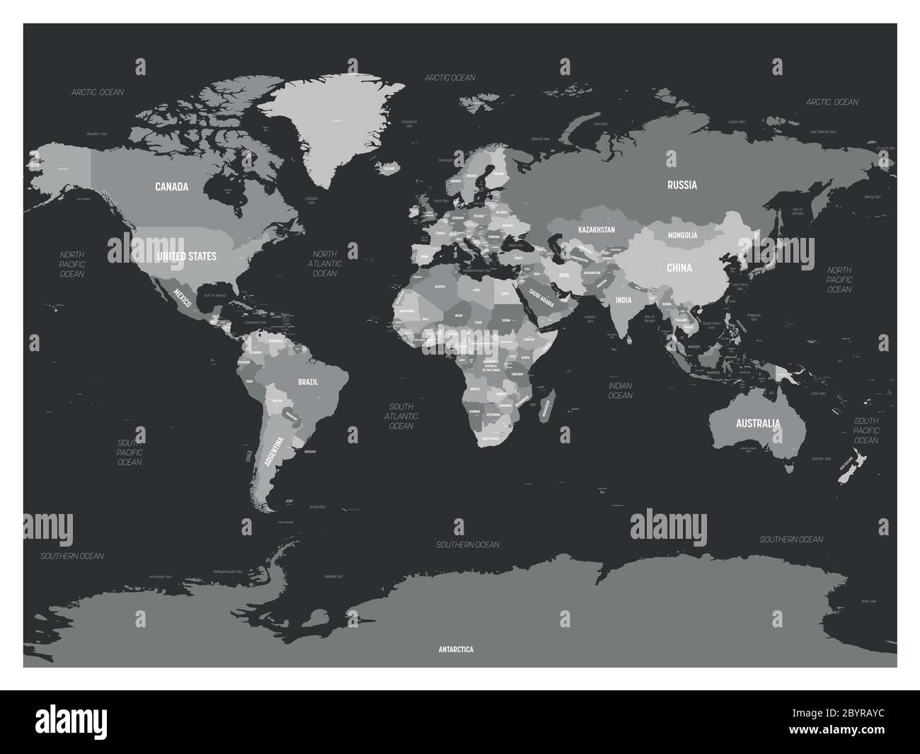 World Map Dark Background World Map - Grey Colored On Dark Background. High Detailed Political Map Of  World With Country, Capital, Ocean And Sea Names Labeling Stock Vector  Image & Art - Alamy