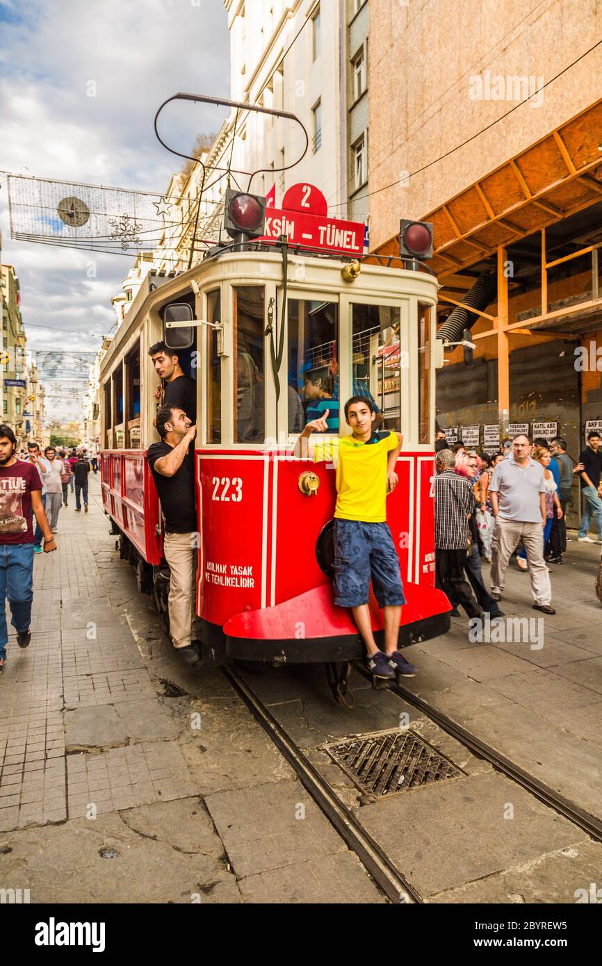 old red tram in taksim, istanbul, turkey Stock Photo