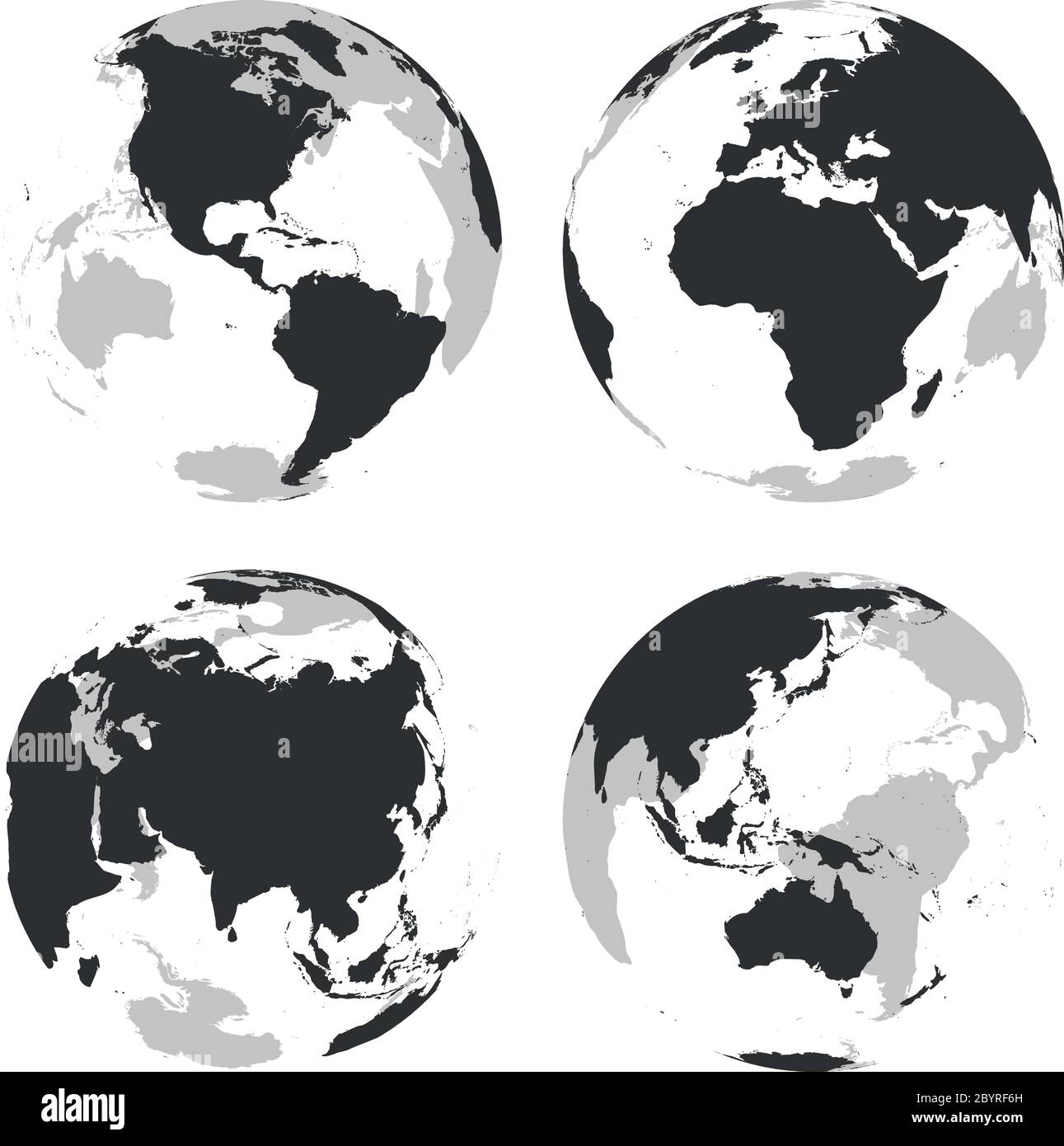 Set Of Transparent Earth Globes With Grey Land Silhouette Map Vector Illustration Stock Vector Image Art Alamy