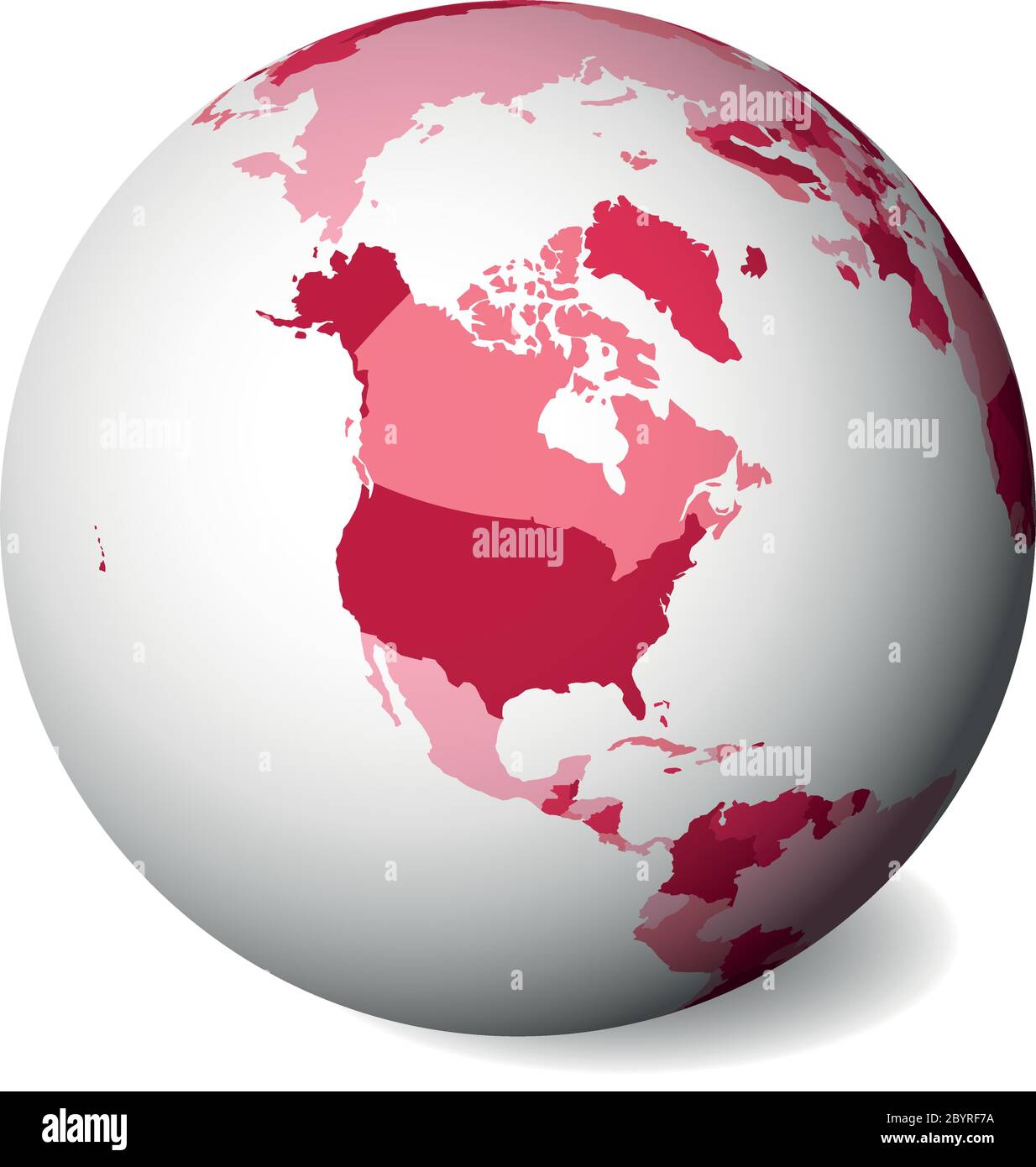 Blank political map of North America. 3D Earth globe with pink map. Vector illustration. Stock Vector