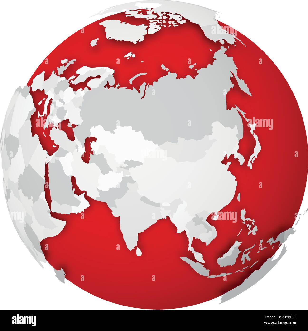 3D Earth globe with blank political map dropping shadow on red seas and