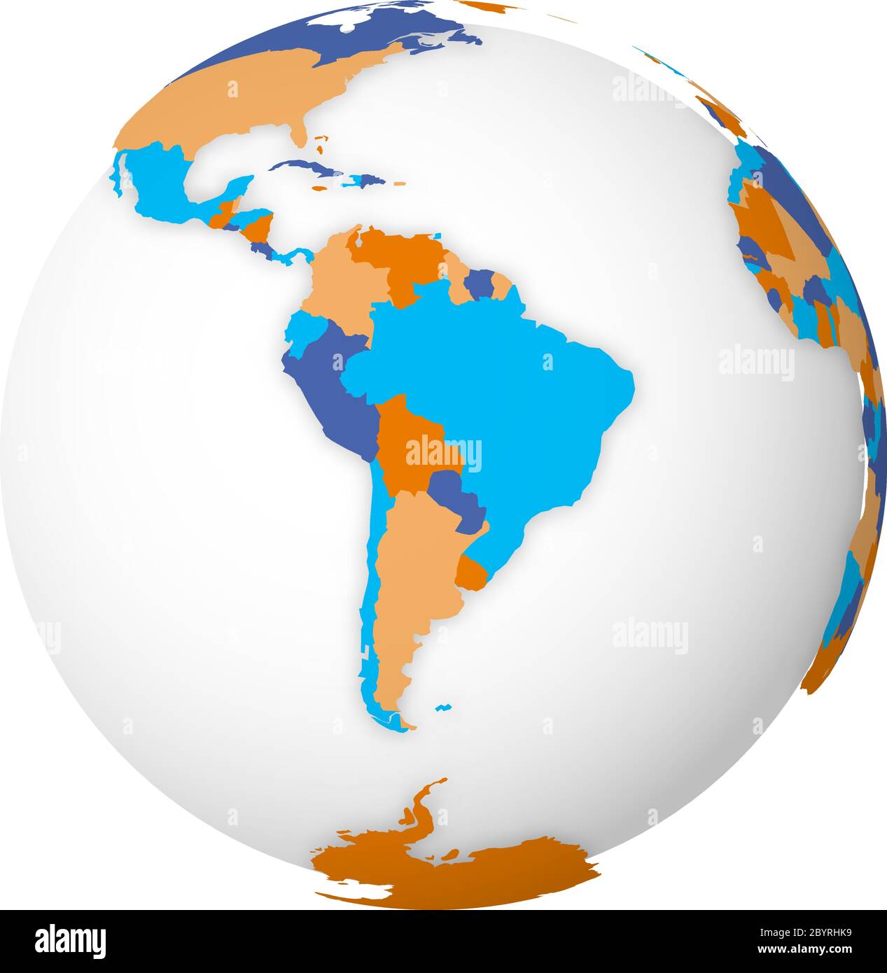 Blank political map of South America. Earth globe with colored map ...