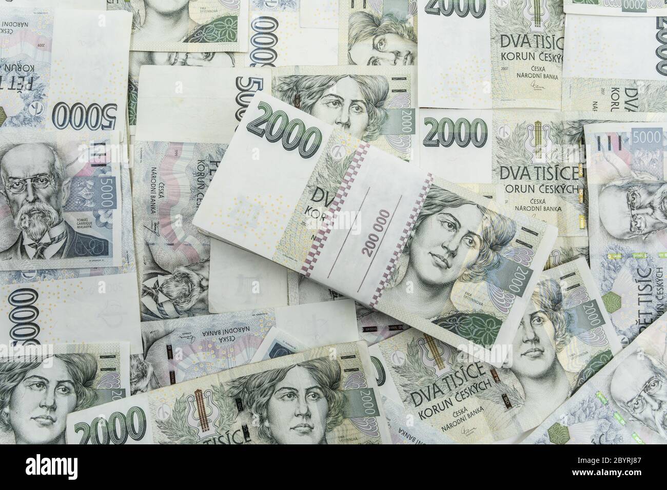 czech banknotes thousands crowns. corona virus pandemic financial crisis and economy restart concept Stock Photo