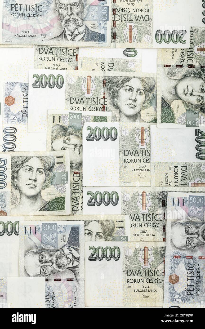 czech banknotes thousands crowns. corona virus pandemic financial crisis and economy restart concept Stock Photo