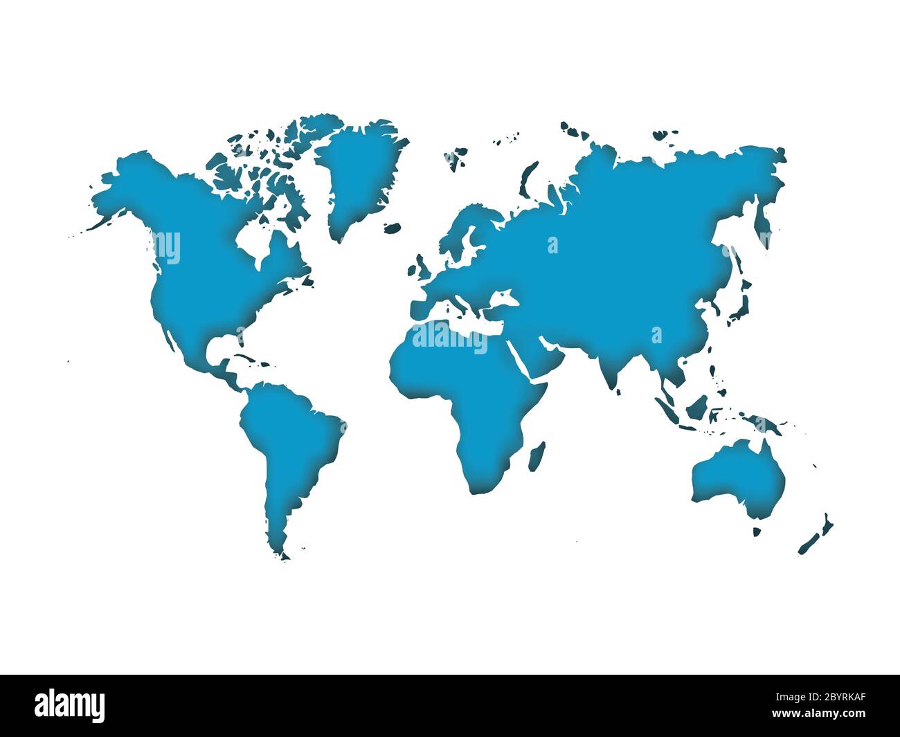 Map of World cut into paper with inner shadow isolated on blue ...