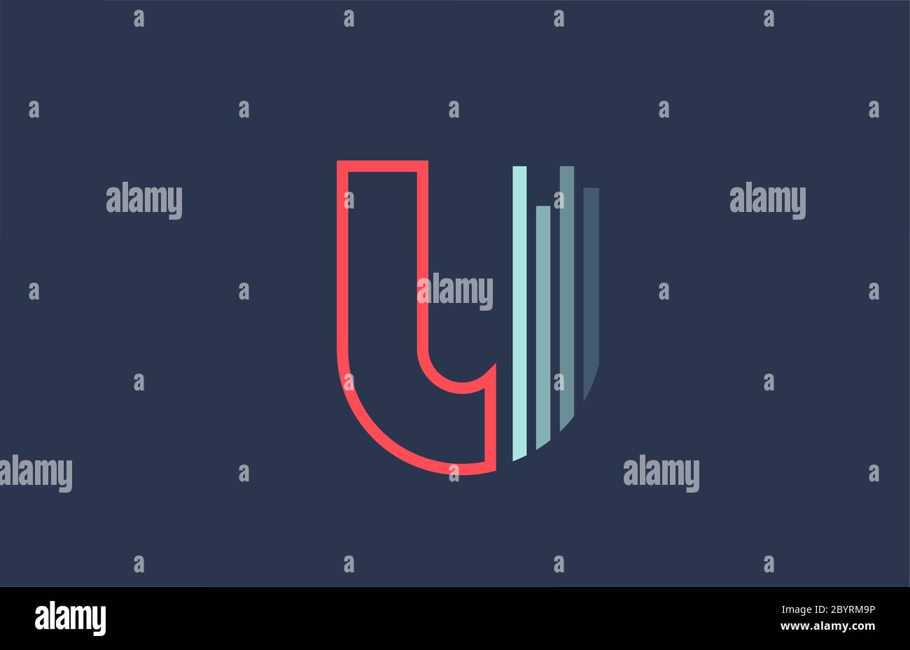 blue red U alphabet letter logo icon for business and company with line ...