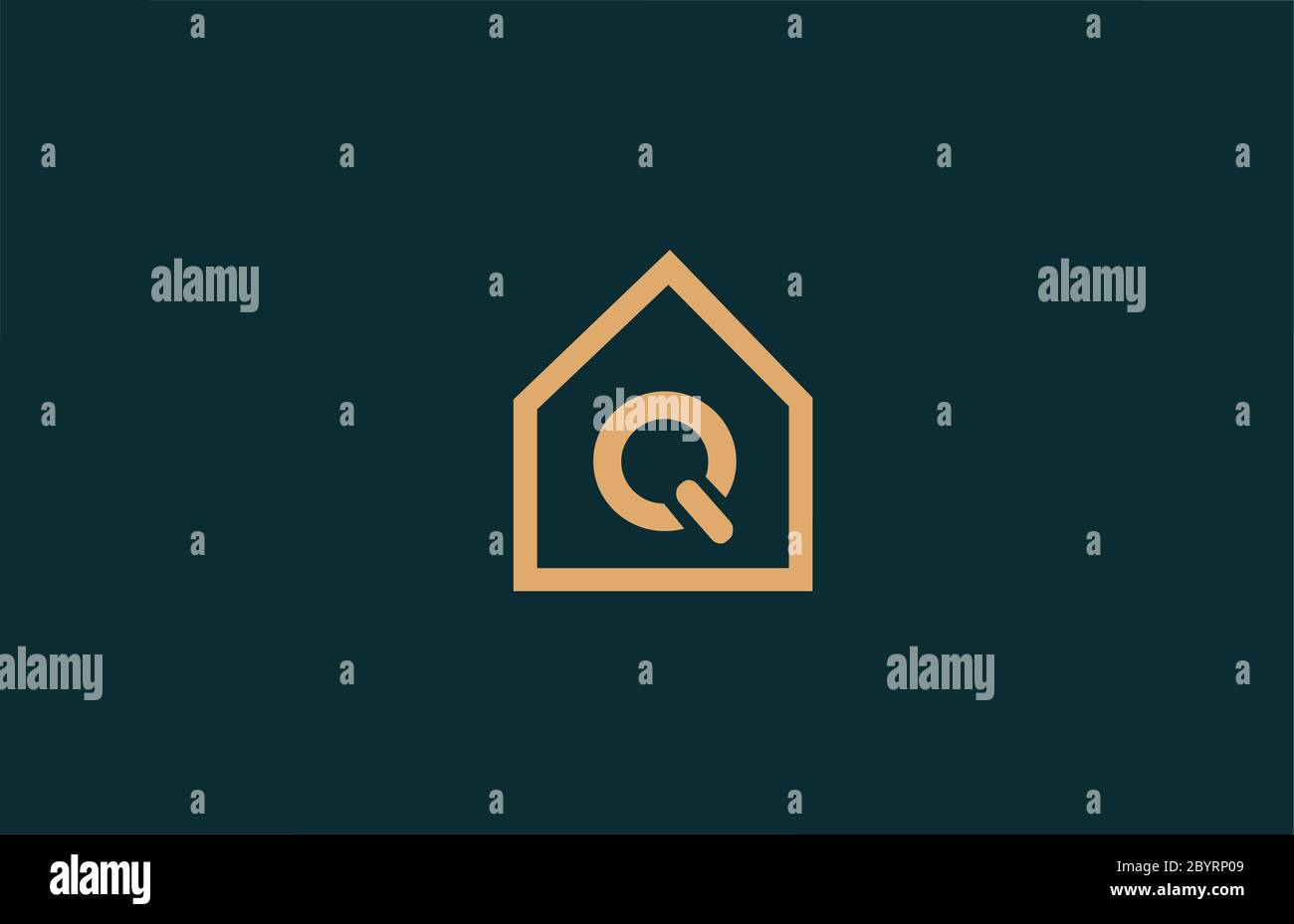 yellow Q alphabet letter logo icon for business and company with house ...