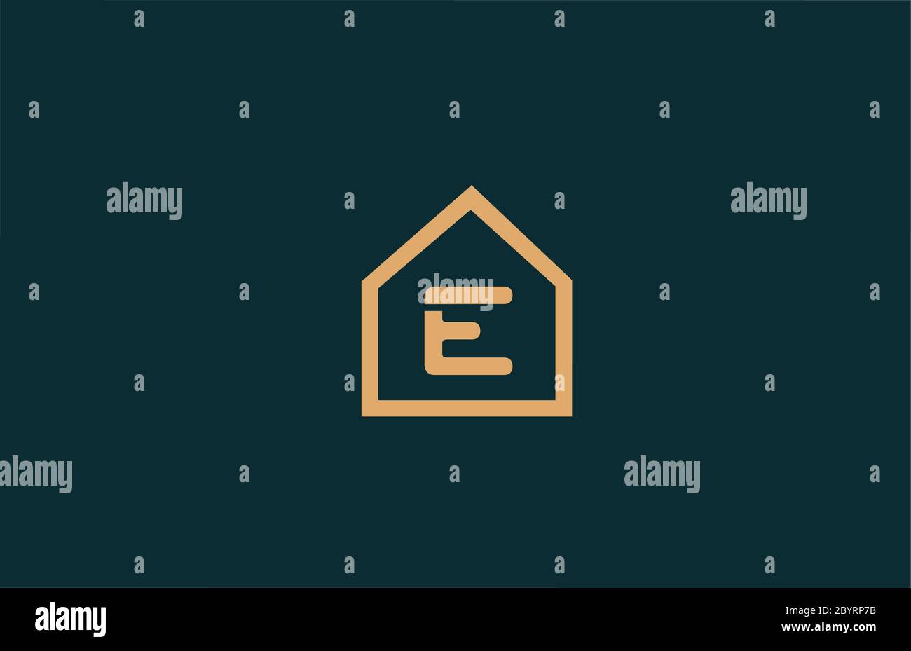 yellow E alphabet letter logo icon for business and company with house ...