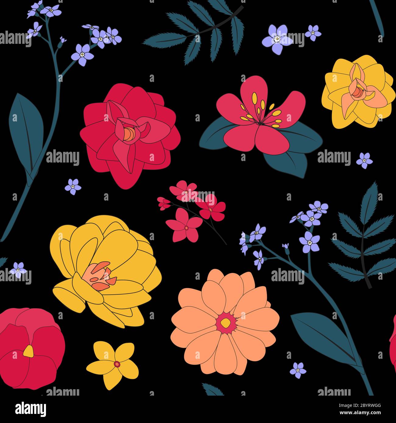 Hand drawn flower seamless pattern background. Vector Illustration ...