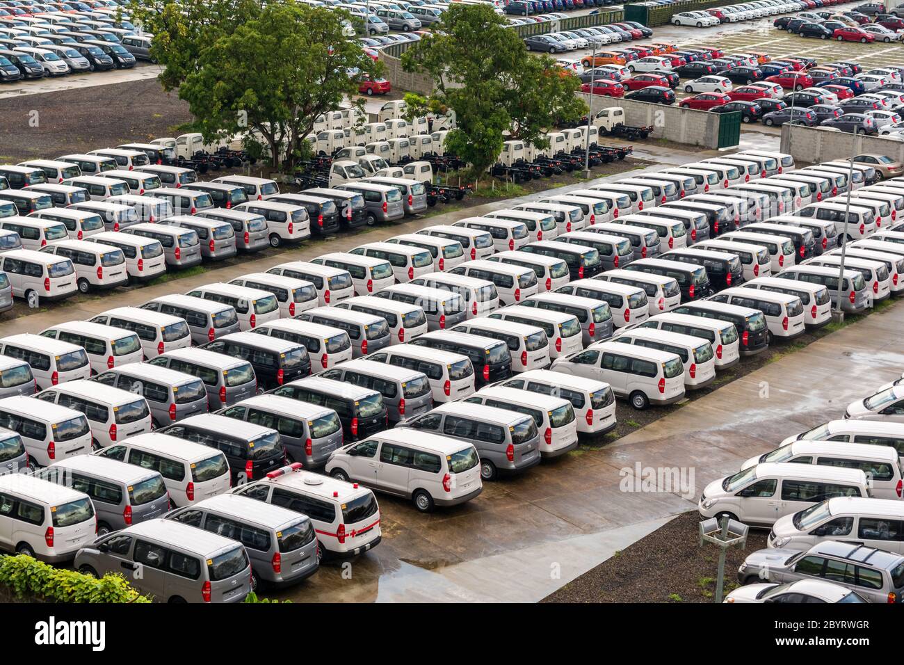 Calamba Laguna/ Philippines- 29 May 2015: vans and cars parked on car dealer compound Stock Photo