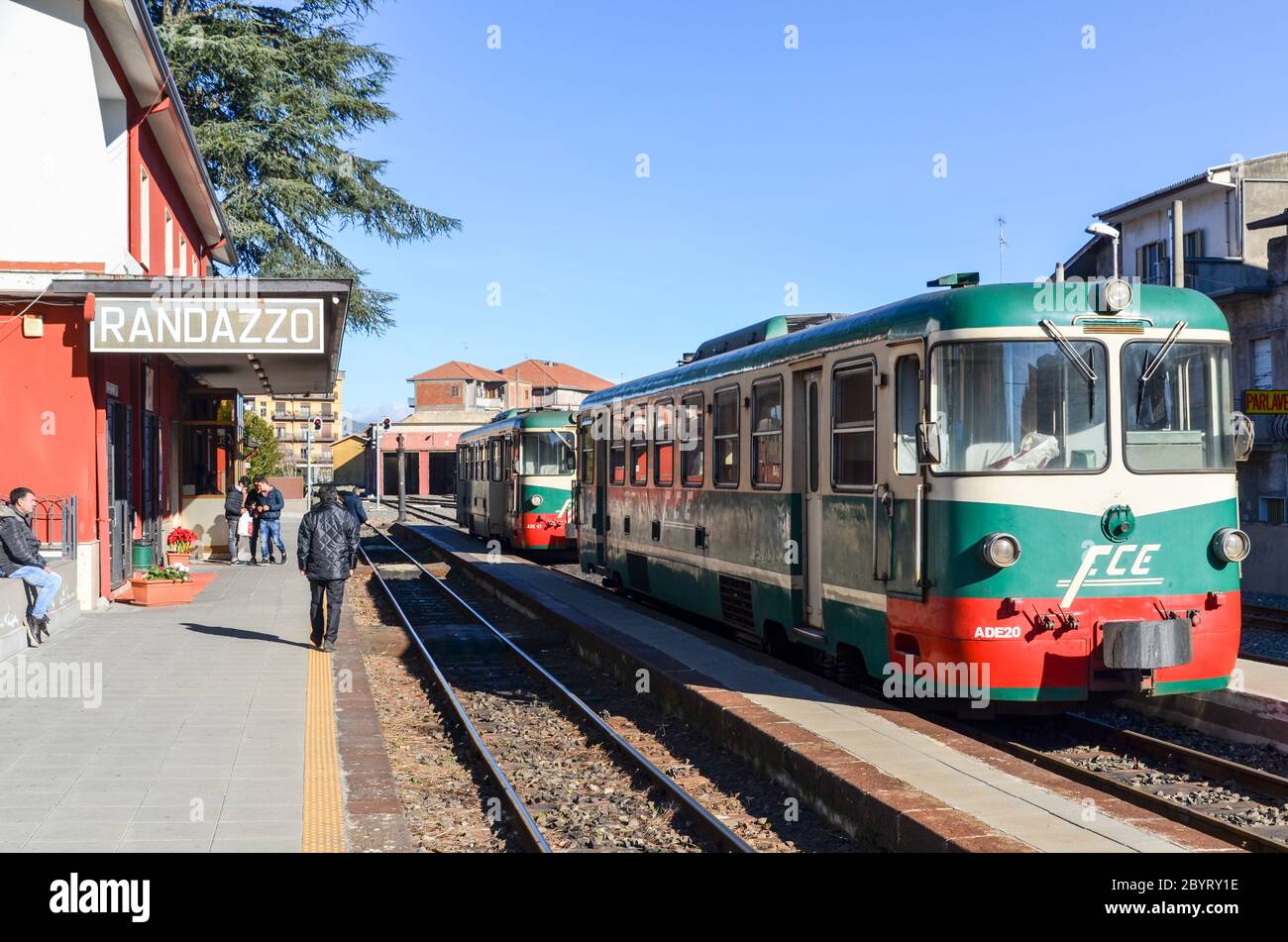 Train station of Randazzo, along the Ferrovia Circumetnea, train line around the Mount Etna, Sicily, Italy Stock Photo