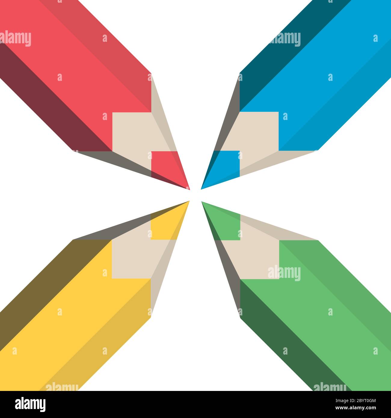 Colored pencils set. 4 sharpened colorful crayons red, green, blue