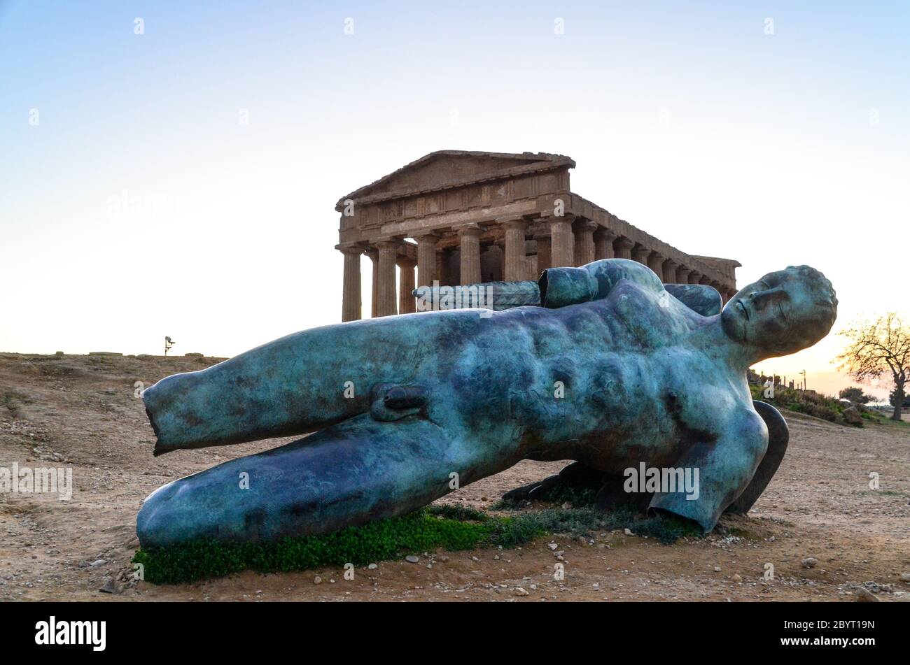 Icarus fallen from the sky, at the Temple of Concordia, Sicily, Italy Stock Photo