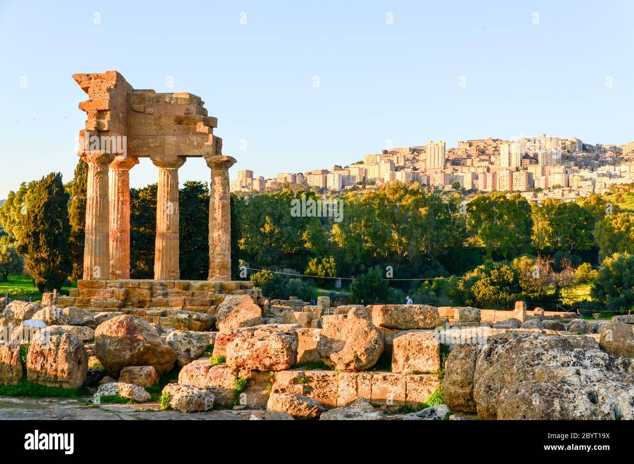 Ruins of the Temple of Castor and Pollux, Sicily, Italy Stock Photo