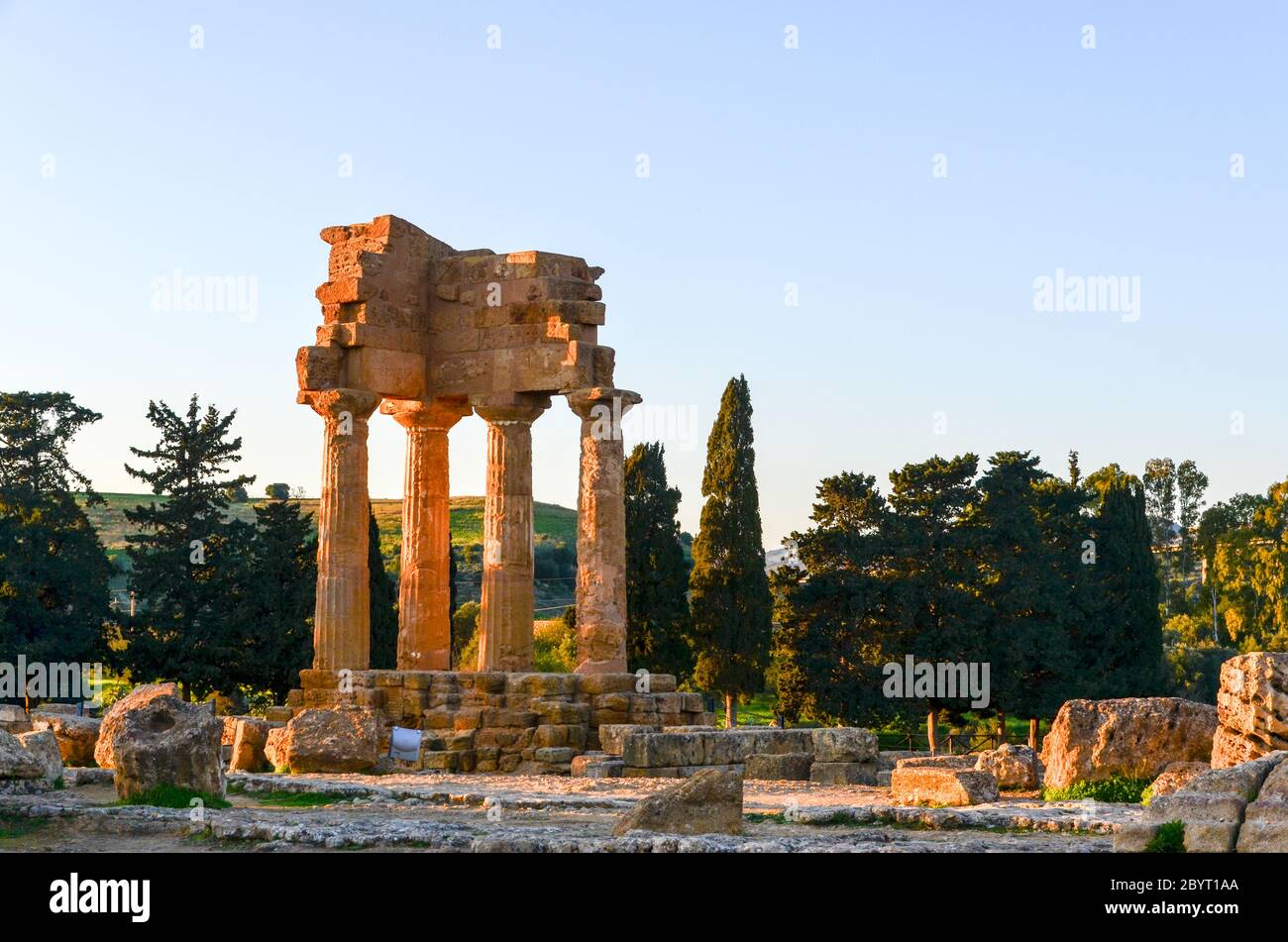 Ruins of the Temple of Castor and Pollux, Sicily, Italy Stock Photo