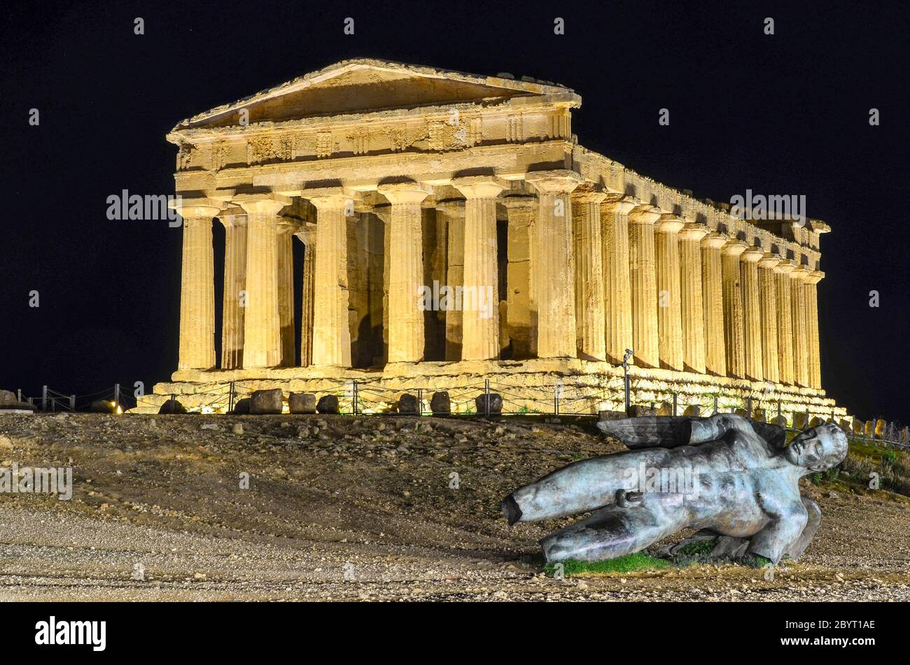 Icarus fallen from the sky, at the Temple of Concordia, Sicily, Italy Stock Photo