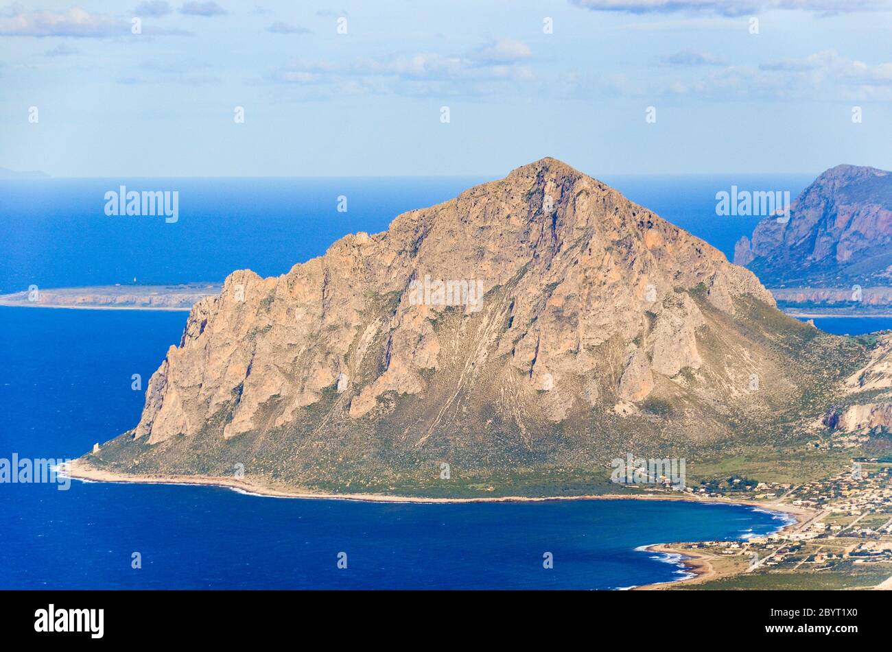 Aerial views of Trapani from Erice, Sicily, Italy, in winter (December) Stock Photo